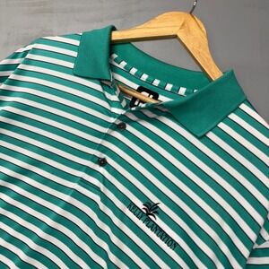 FootJoy Men's Striped Green and White Short Sleeve Stretchy Golf Polo‎ Shirt XL